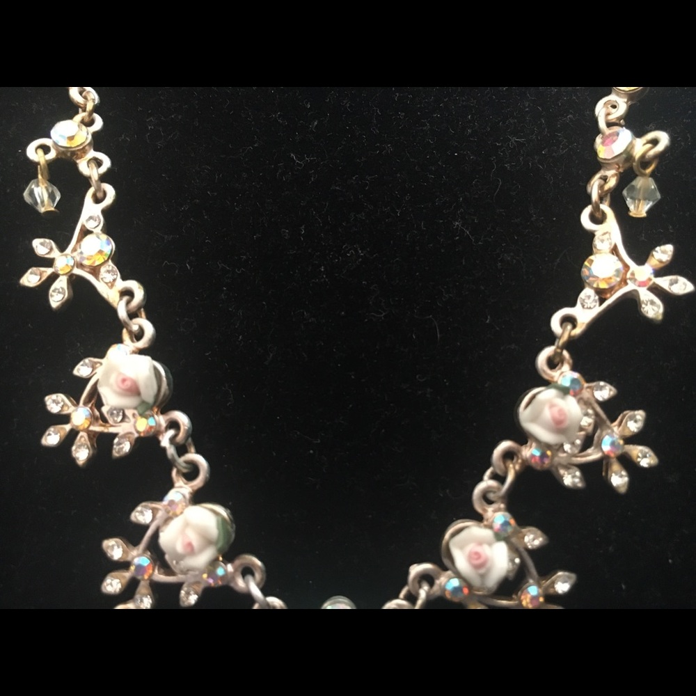 Rhinestone and Rose Chandelier Necklace